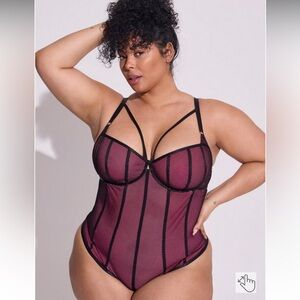 Torrid Fishnet And Satin Binding Bodysuit